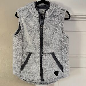 Legendary Whitetails Womens Sz Med Fleece Zipper Hooded Vest in Light Gray White